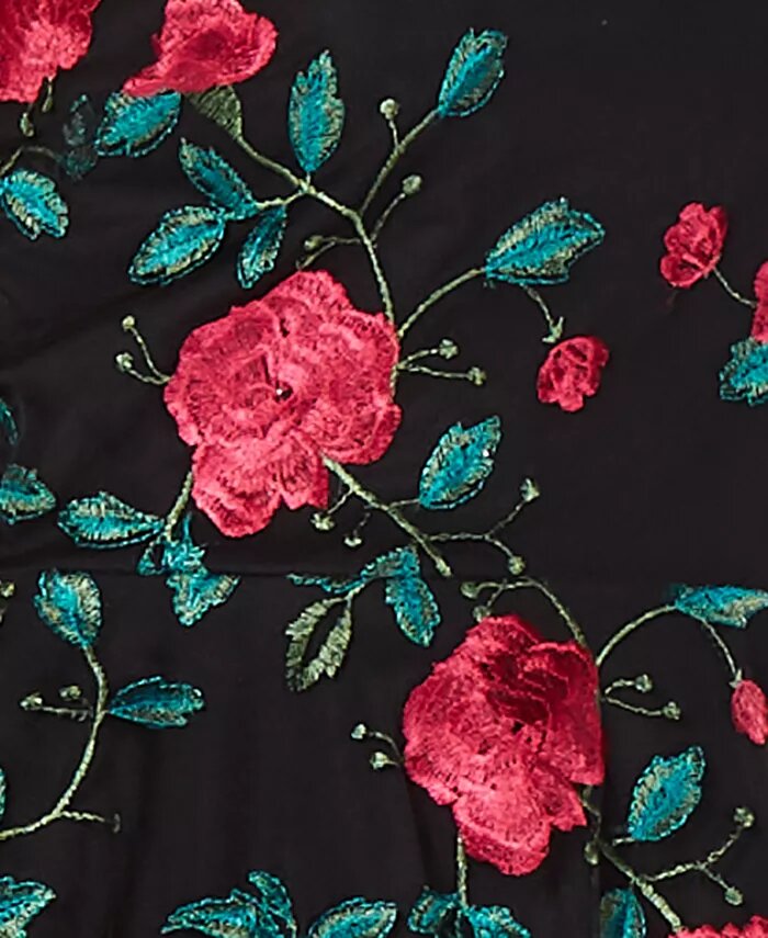 City Studios Juniors' Floral- Embroidered Illusion Dress