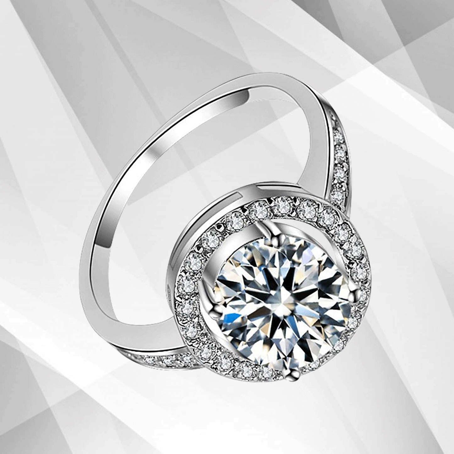 3.2Ct Round-Cut Diamond Cushion Halo Bridal Engagement Ring 18Ct White