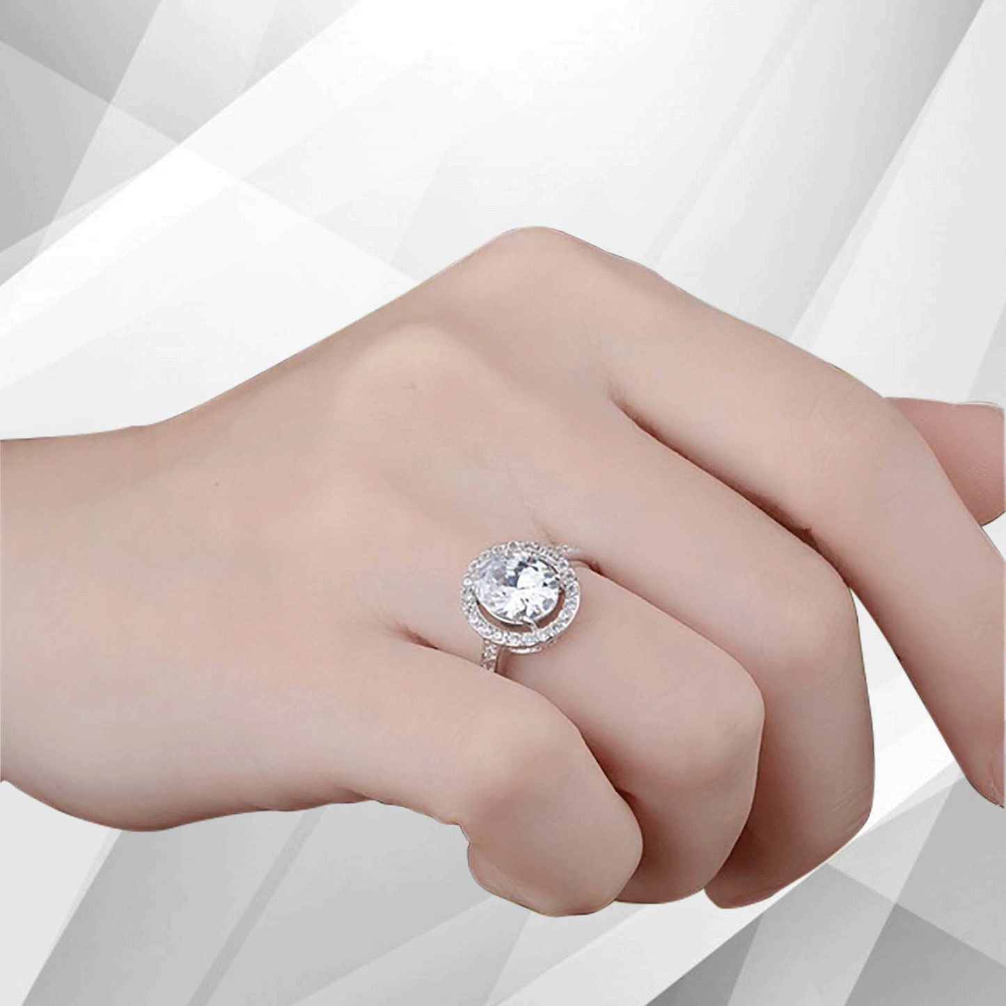 3.2Ct Round-Cut Diamond Cushion Halo Bridal Engagement Ring 18Ct White