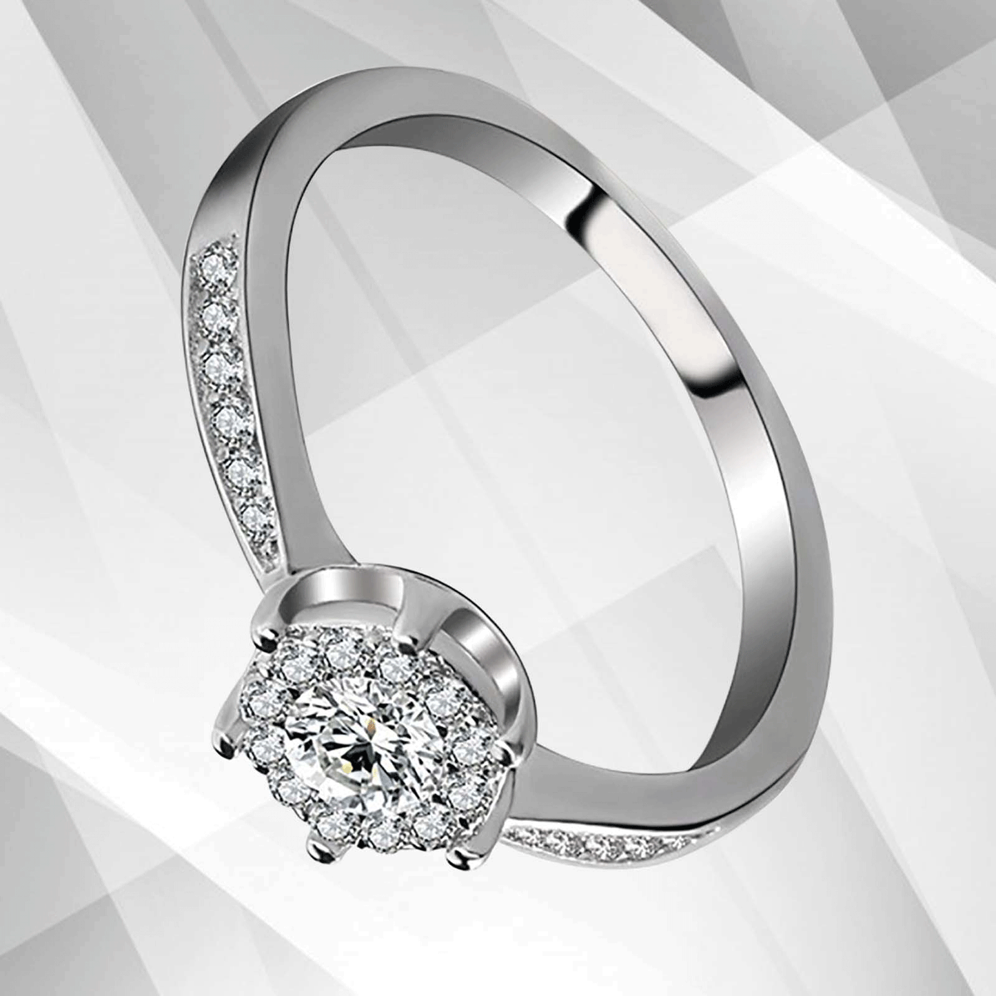 1.68Ct Round-Cut 28 CZ Diamonds Halo Bridal Engagement Ring 18K White