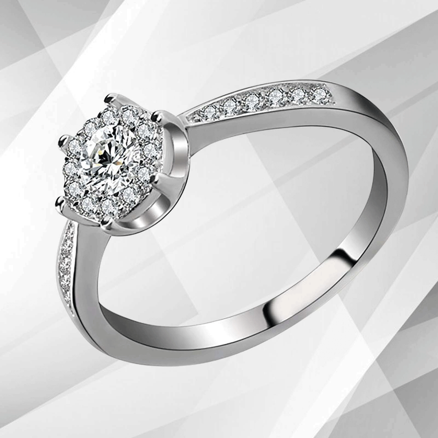 1.68Ct Round-Cut 28 CZ Diamonds Halo Bridal Engagement Ring 18K White