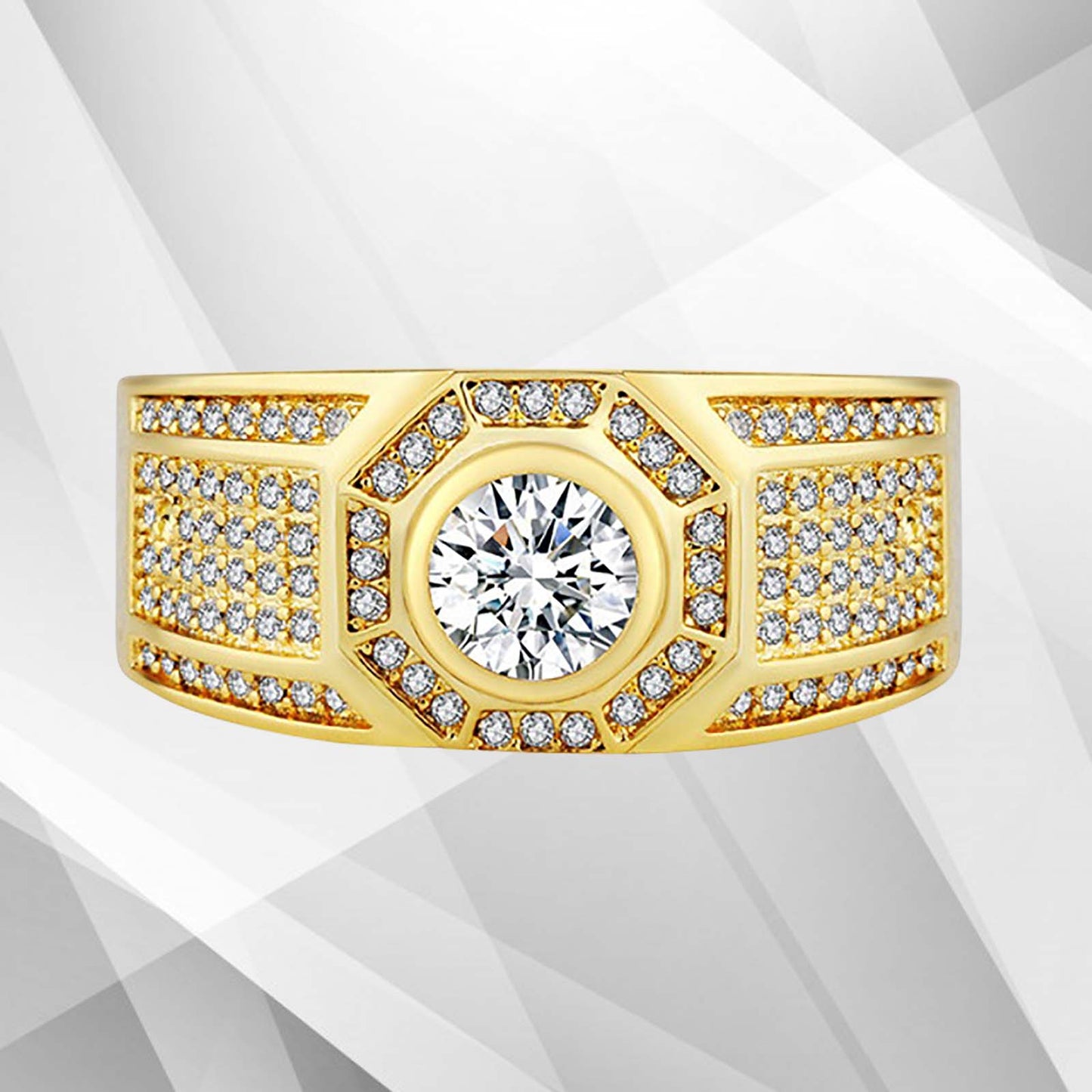 Gents 1.68Ct Total 113 CZ Diamonds Mens Band Ring Size N-W 18Ct Yellow