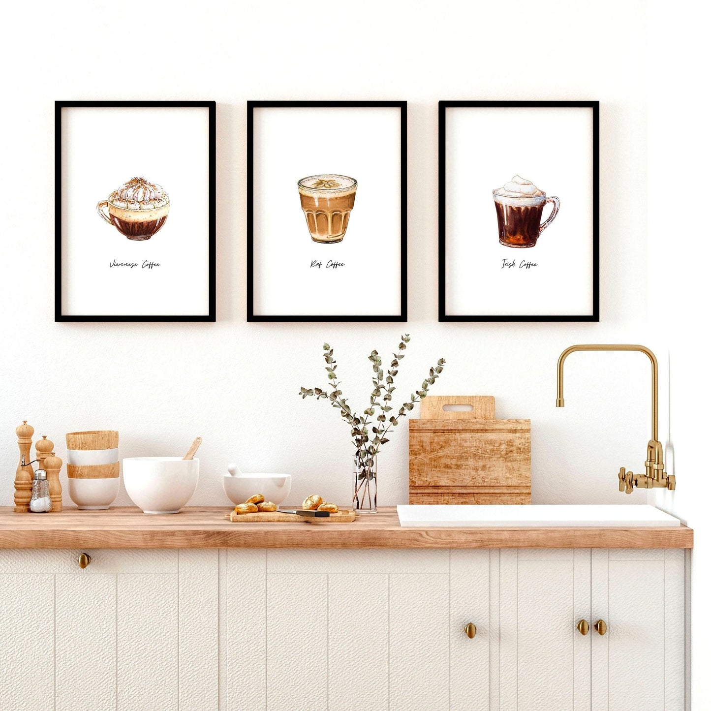 Coffee prints for kitchen | set of 3 wall art prints