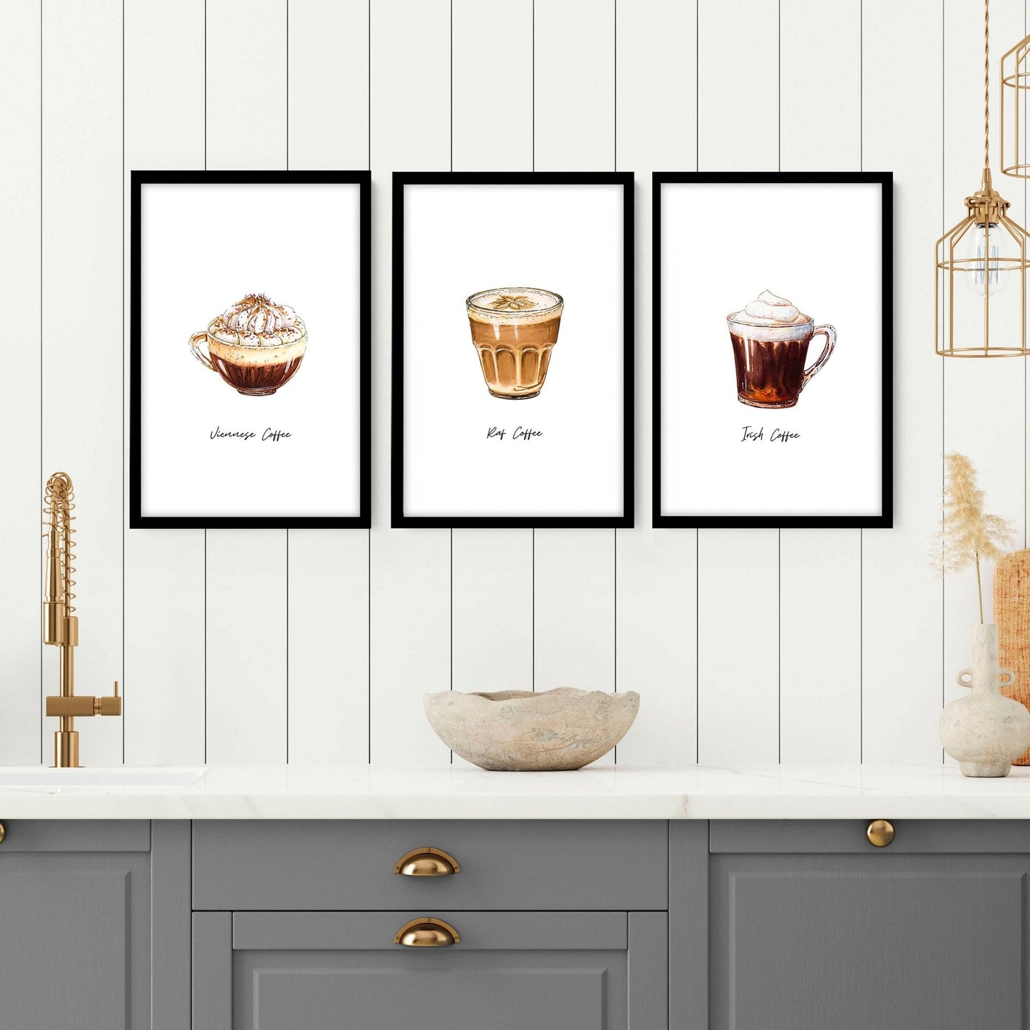 Coffee prints for kitchen | set of 3 wall art prints