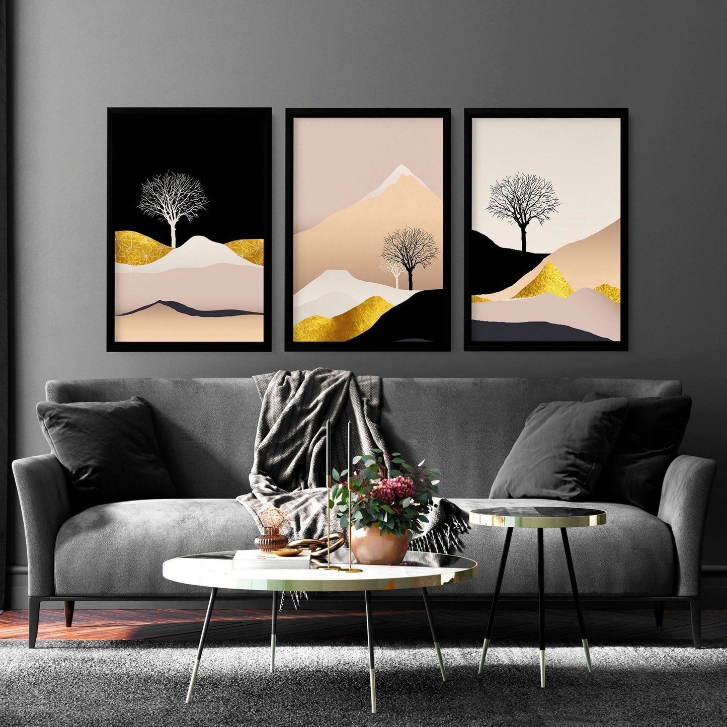 Modern prints for living room | set of 3 wall art prints